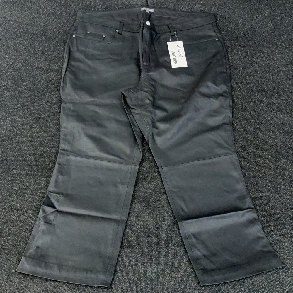 Jessica London Pants Womens Plus 28W Black Leather Straight Leg Lined Casual
